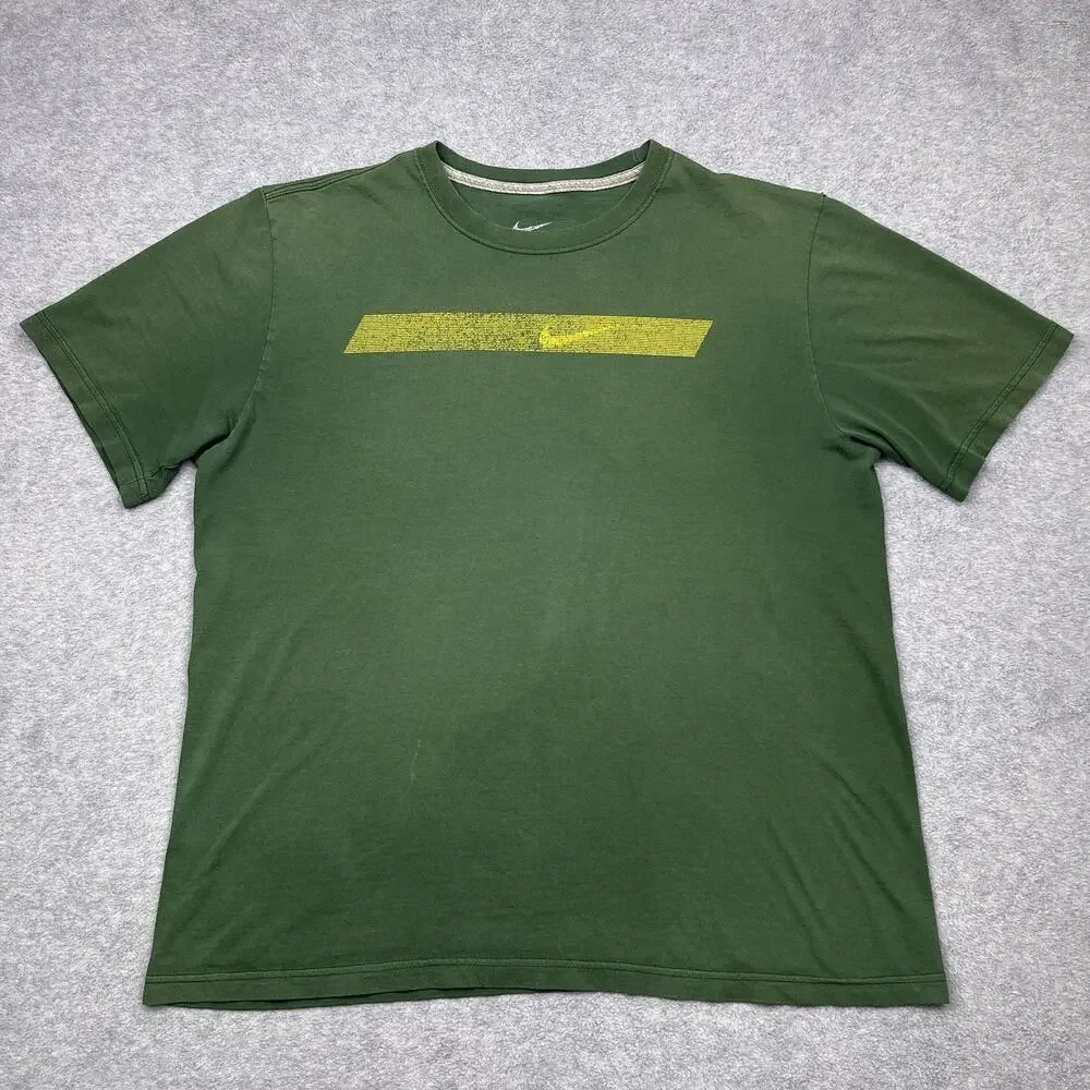 Nike y2k graphic t-shirt green yellow center logo‎ size large
